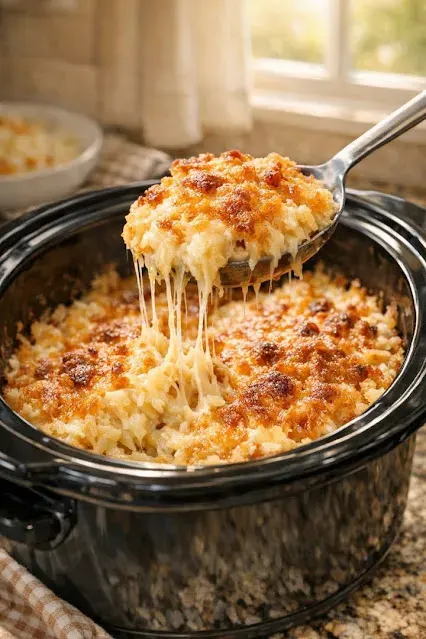 5-Ingredient Slow Cooker Cheesy Shredded Potatoes