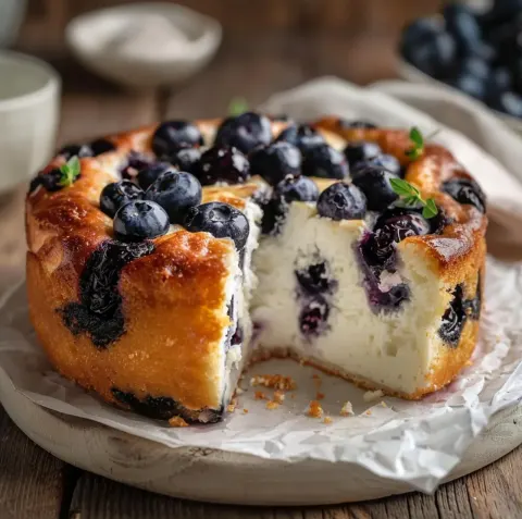 The Easiest 3-Ingredient Cottage Cheese Blueberry Cake (Fluffy, Creamy & Magical!)
