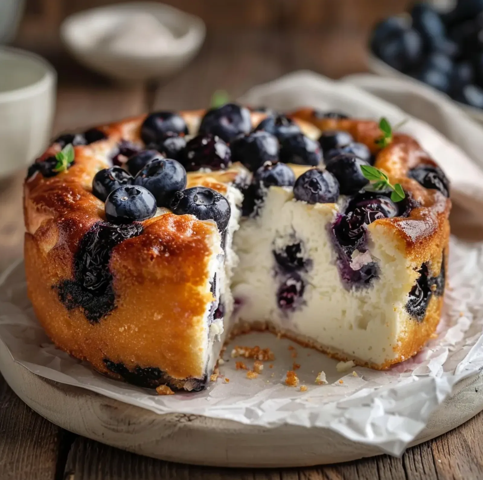 The Easiest 3-Ingredient Cottage Cheese Blueberry Cake (Fluffy, Creamy & Magical!)
