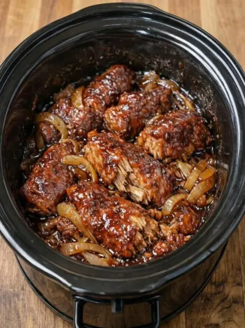 Slow Cooker BBQ Beef with Onions