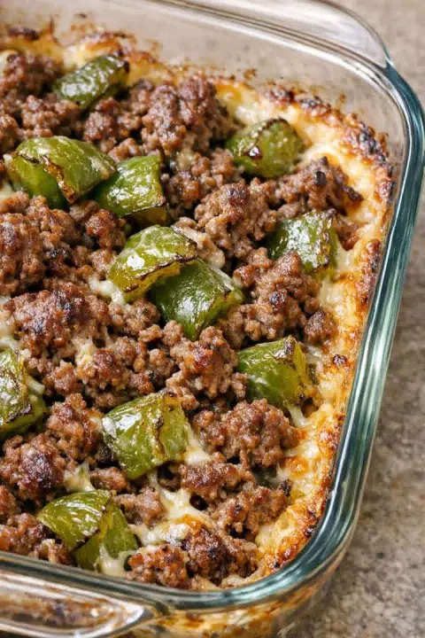 Oven-Baked 4-Ingredient Amish Beef and Bell Pepper Bake