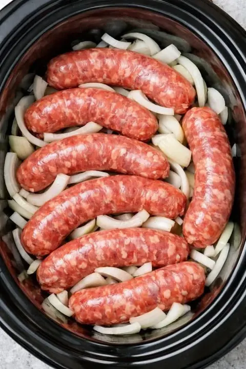 Slow Cooker Sausage & Onions
