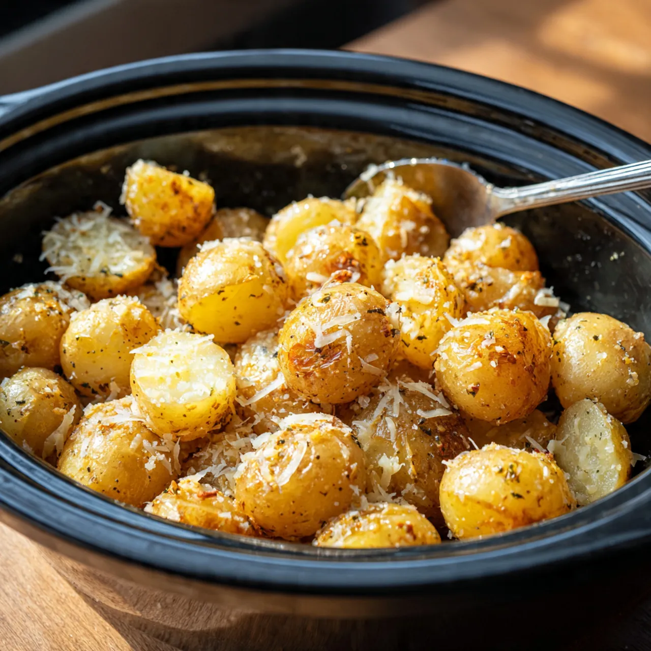 Slow Cooker 4-Ingredient Garlic Parmesan Potatoes (Easy, Creamy & Flavorful)