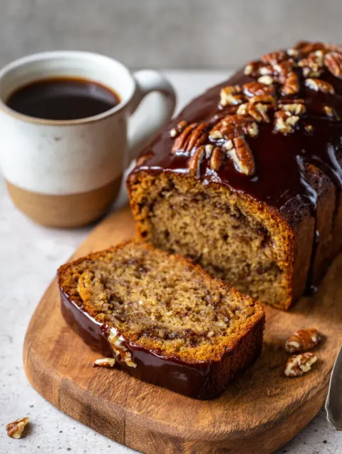 Date Coffee Loaf Cake with Walnuts and Rich Espresso Glaze