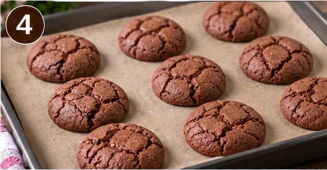 Baked Nutella cookies on a baking sheet