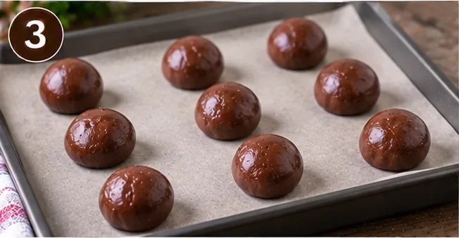 Rounds of Nutella cookie dough on a baking sheet before baking