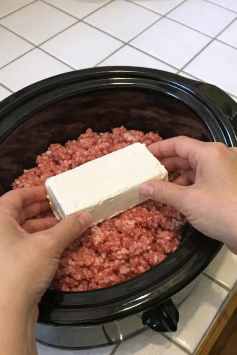 Slow Cooker Cream Cheese Beef & Ranch Casserole
