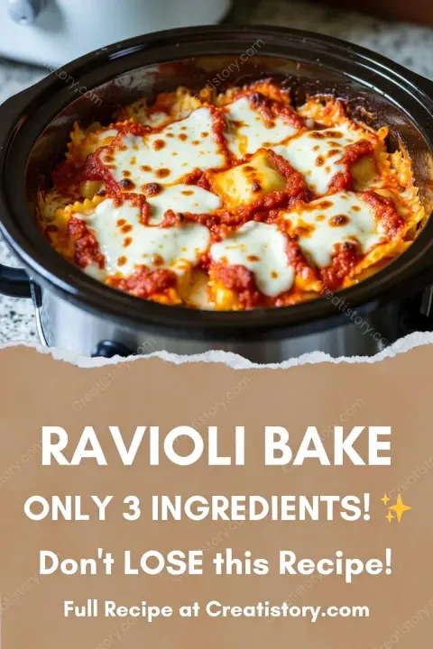 3-Ingredient Crockpot Ravioli Bake 🍝🧀