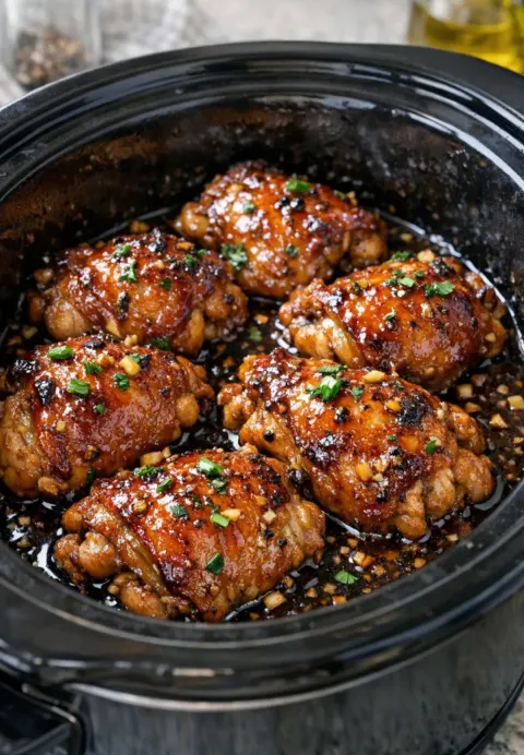 4-Ingredient Slow Cooker Honey Glazed Chicken Thighs 🍯🍗