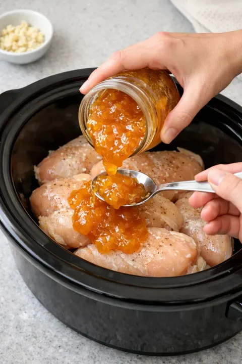 Slow Cooker 3-Ingredient Amish Apricot Chicken 🍑🍗