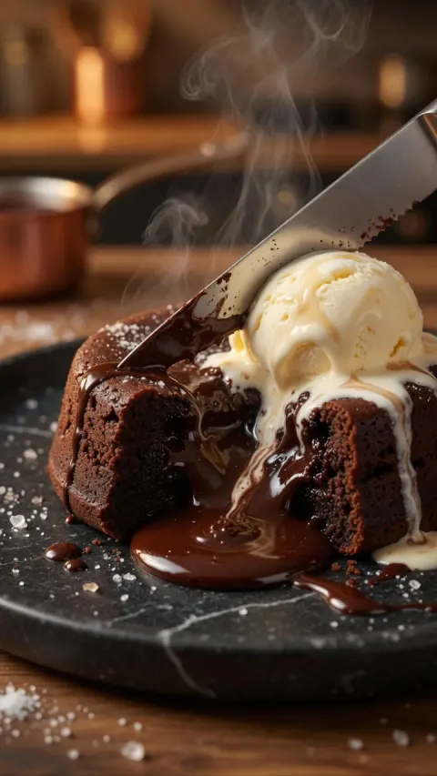 Molten Chocolate Lava Cake with Vanilla Ice Cream – Easy Homemade Dessert