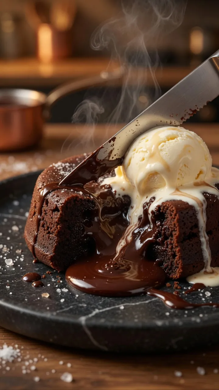 Molten Chocolate Lava Cake with Vanilla Ice Cream – Easy Homemade Dessert