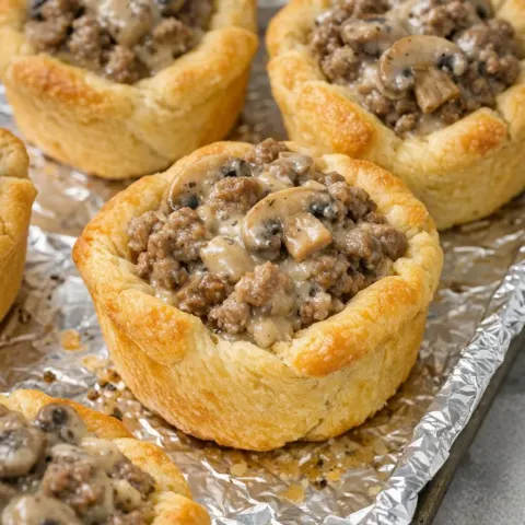 Oven-Baked 3-Ingredient Beef and Mushroom Crescent Cups