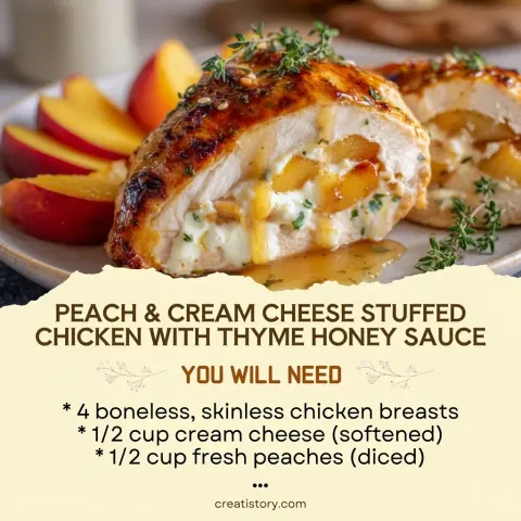 Peach & Cream Cheese Stuffed Chicken with Thyme Honey Sauce