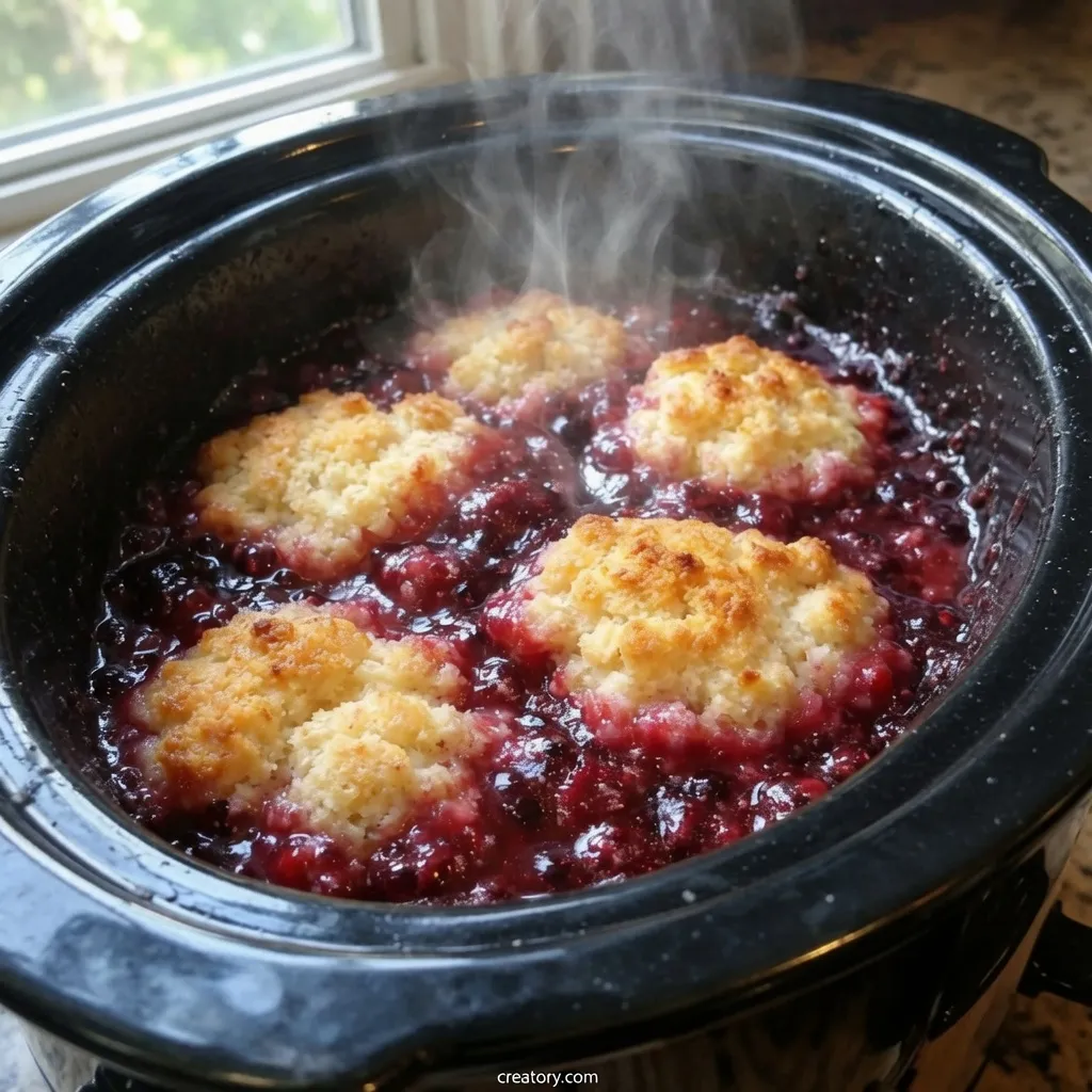 4-Ingredient Slow Cooker Blueberry Grunt 🫐🥣
