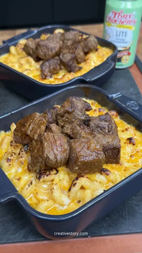 Steak Bites with Mac N Cheese