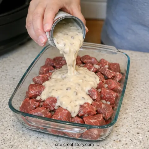 Oven-Baked 4-Ingredient Creamy Mushroom Beef Bake