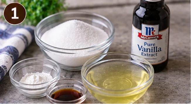 Sugar, corn syrup, and vanilla extract for 7-minute frosting