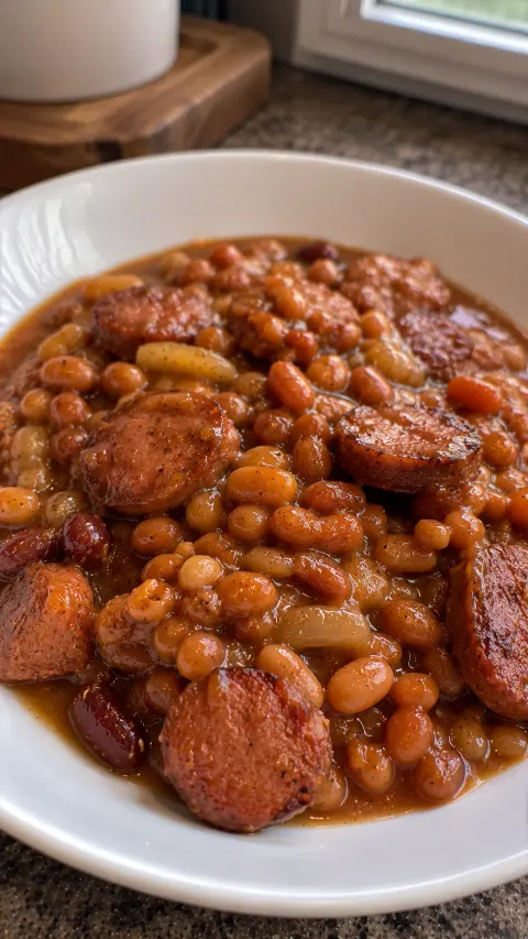 Slow Cooker 4-Ingredient Sausage and Beans