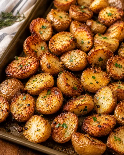Crispy Roasted Garlic Parmesan Potatoes