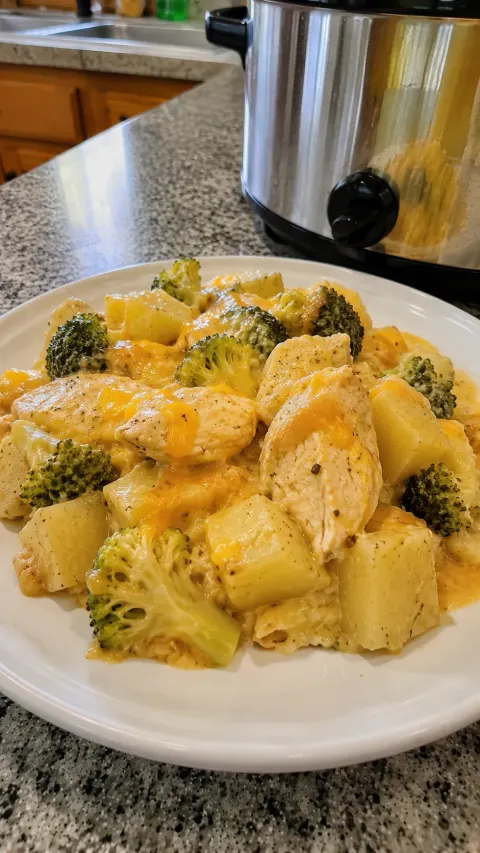 Crockpot Cheddar Broccoli Chicken & Potatoes 🥔🧀🥦