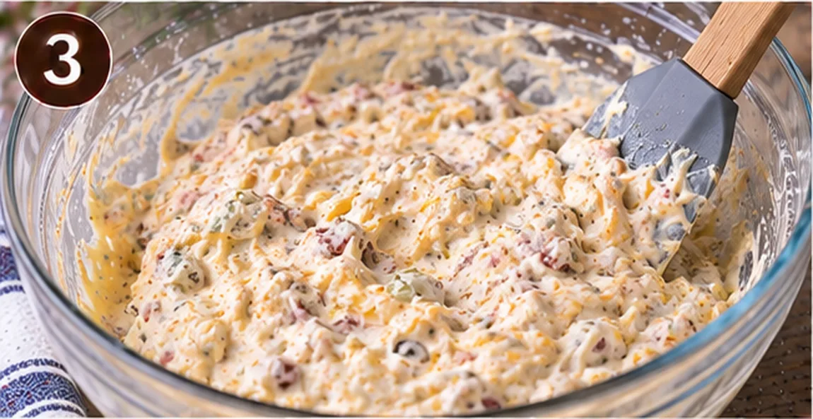 Mississippi dip spread into a baking dish before baking, topped with cheese and bacon