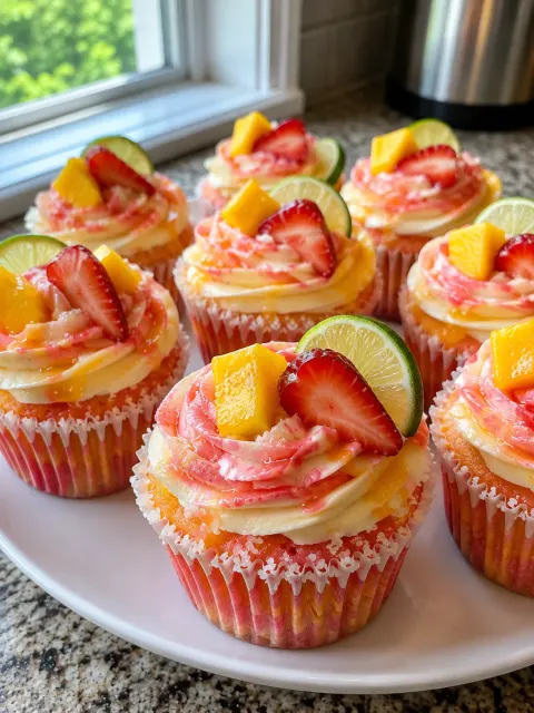 Strawberry Mango Margarita Cupcakes 🍓🥭🧁