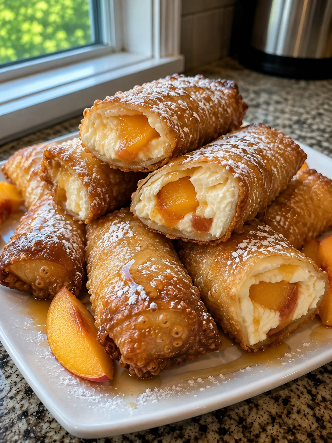 Crispy Peach Cheesecake Rolls 🍑🥮