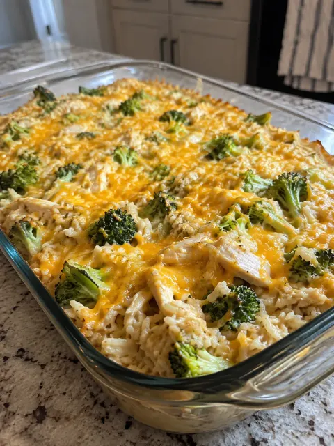 Easy Cheesy Broccoli Chicken Rice Casserole 🥦🧀🍗