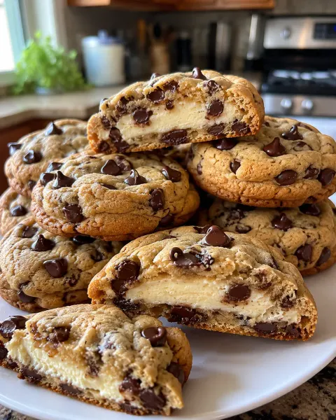 Cheesecake-Stuffed Chocolate Chip Cookies 🍪🧀🍫