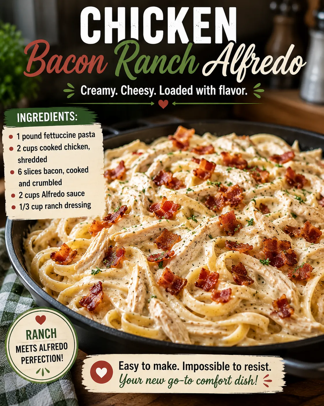 Chicken Bacon Ranch Alfredo 🍗🥓🧄
