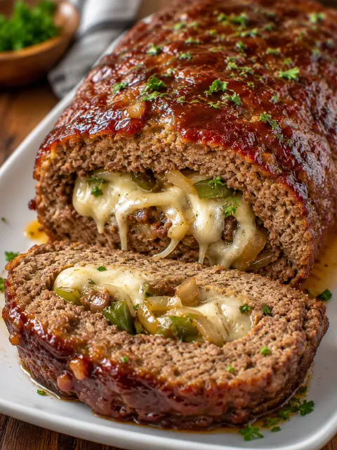 Philly Cheesesteak Stuffed Meatloaf 🥩🧀🫑