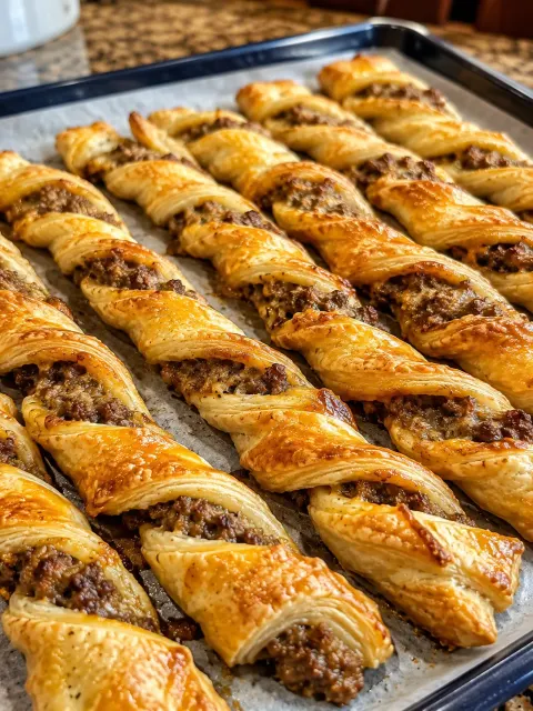 Oven Baked 4-Ingredient Beef Puff Pastry Twists 🥩🥐🧀