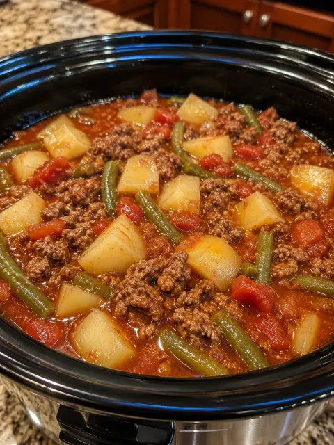 Slow Cooker 4-Ingredient Mulligan Stew 🍲🥩🥔