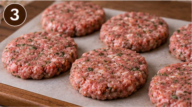 Raw sausage patties shaped and ready to cook