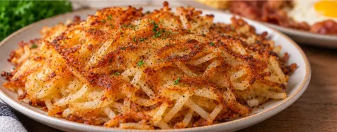 Crispy golden hash browns on a plate